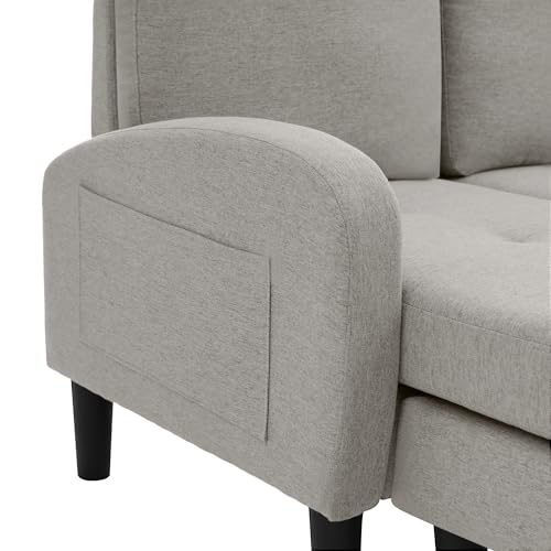Arhatreya 3 Sitzer L-förmiges Ecksofa mit Chaiselongue, 3er Sofa Gästesofa Modern Couch, Kunststoffbeine, Polstersofa für Wohnzimmer, Apartments, Wohnung, Büros, Baumwoll-Leinenstoff, Grau – Bild 8