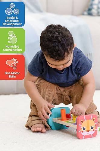 Image of Jasey's Toy Chest Tap & Learn Wooden Hammer Bench for Kids | Pounding Toy with Mallet & Colorful Pegs | Montessori Fine Motor Skill Toy for Toddlers Ages 12+ Months