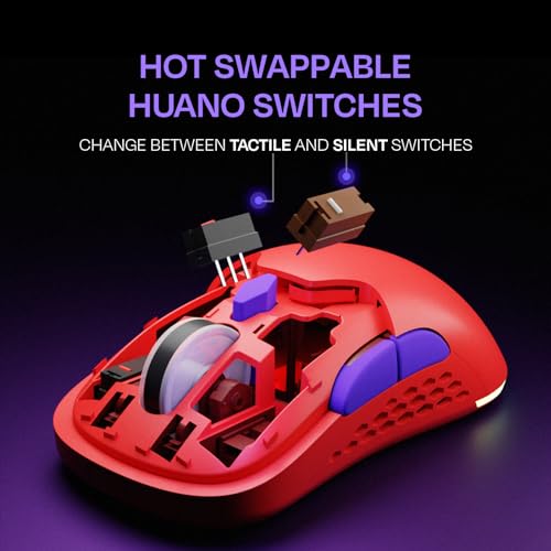 Image of Kreo Chimera RGB USB Wireless Gaming Mouse with Hot-swappable Switches & 7 Programmable Buttons | Swappable Shells & Switches Included | Adjustable DPI Upto 10000 (Wireless, Ruby Red)