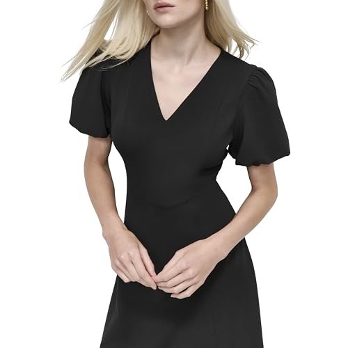Image of DKNY Women's Bubble Sleeve V-Neck Fit & Flare Mini Dress