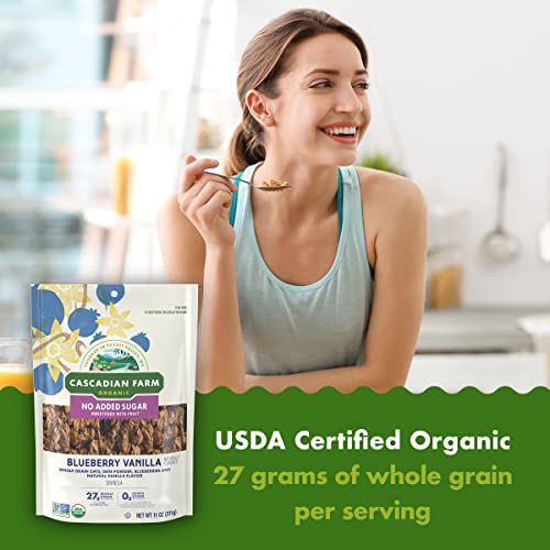 Image of Cascadian Farm Organic Granola, No Added Sugar, Blueberry Vanilla Cereal, Resealable Pouch, 11 oz (Pack of 5)