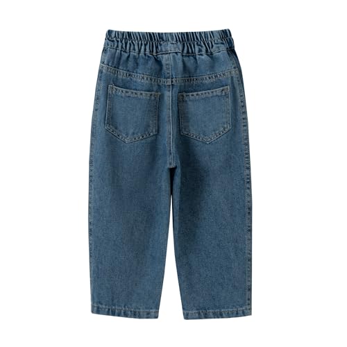 Toddler Little Girls Embroidery Barrel Jeans Kids Casual Denim Joggers Soft Relax Fit Ankle Length Trousers 24M-7Y2