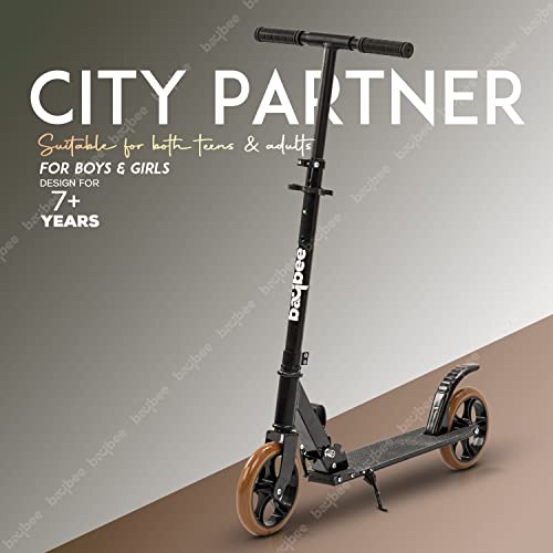 Image of Baybee City Partner Skate Scooter for Kids & Adults, 2 Wheel Foldable Kids Scooter with 3 Height Adjustable, Runner Scooter with Large PU Wheels | Kick Scooter for Kids Adult 8+ Years Boy Girl (Gold)