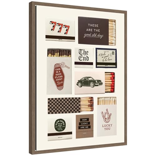 Kate and Laurel Framed Canvas Wall Art Print Vintage Matchbox by Lucky Guava, 18 x 24 Sylvie Walnut Frame, Vintage, Typography Art for Wall Decor by Kate and Laurel - Used condition - US$43.75