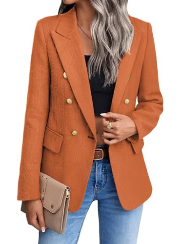 Orange Blazers Jacket for Women 2025 Fall Winter Casual Blazer Fashion Womens Long Lightweight Work Business Lady Double-Breasted Boyfriend Petite Suit Suits XL
