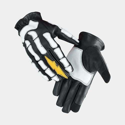 Daniel Smart Glow Bone Leather Work Gloves for Men & Women – Breathable Skeleton Motorcycle Riding Gloves, Touchscreen Biker Glove for Outdoor, Sports & Halloween