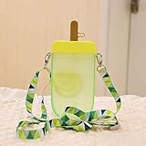 Cute Water Bottles with Straws, Creative Ice Cream Plastic Popsicle Drink Water Bottles, BPA Free Transparent Water Jug, Adjustable Shoulder Strap, for Outdoor Camping Sports Travel, 10 oz(yellow)