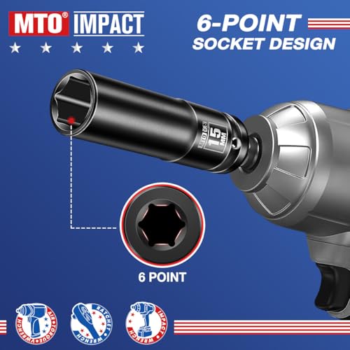 Image of MTO 1 /2 inch Drive 15mm Deep Impact Socket, 6-Point Metric Socket for Automotive Maintaince, CR-V Steel Meets ANSI Standards