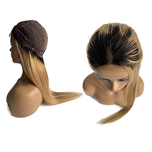 Miniatura 3 de 24 pulgadas de largo, peluca de encaje frontal, rubio miel, cabello humano real, liso, 150 % de densidad, cabello brasileño virgen, pelucas de