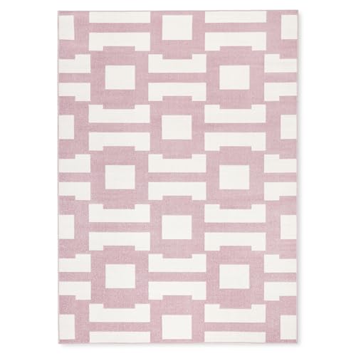 Tommy Bahama Isla Coastal Geo Indoor Outdoor Area Rug, Geometric Modern Design, UV Fade Resistant, Purple/Ivory, 6'6"x9'2"