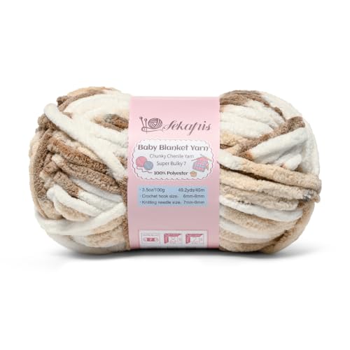 Image of 3.5 oz /49.2 yds Chunky Chenille Yarn for Crocheting, #7 Super Bulky Baby Blanket Yarn for Crocheting Soft, Fluffy Velvet Yarn for Knitting, Amigurumi Crochet Yarn for Crafts (White Coffee)