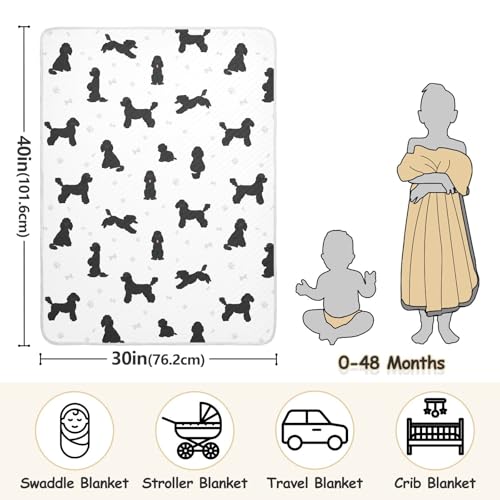 Image of Medium Poodle Black Baby Swaddle Blanket for Boys and Girls, Muslin Baby Receiving Swaddle Blanket, Soft Cotton Nursery Swaddling Blankets for Newborn Toddler Infant