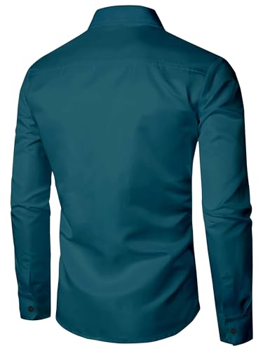 Image of BABIRUSA Men's Cotton Blend Shirt with Solid Bottom Down Long Sleeve Spread Collared Neck Regular Fit and Standard Length | Shirt for Man