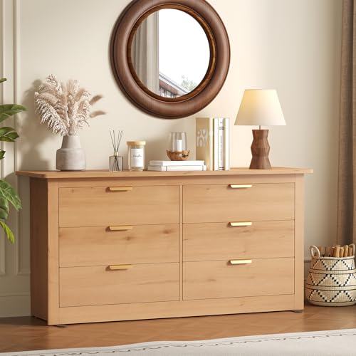 Image of 59 inch Wide Wood TV Stand with 6 Drawers & Metal Handles, Modern Media Console Storage Cabinet for Living Room, Bedroom, Entryway & Home Office