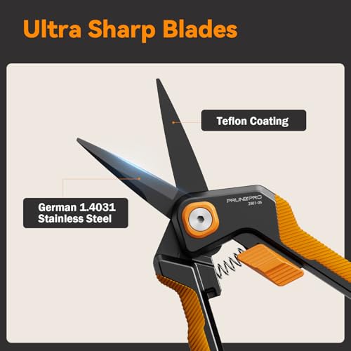 Image of PrunePro Pruning Shears Gardening Scissors Set Professional Hand Pruner Sharp Stainless Steel Blade Teflon Coating Garden Scissors Plant Flower Garden Clipper Orange