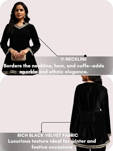 Image of Leriya Fashion Velvet Kurti Set for Woman | Short Kurti for Women | Co ord Set for Women Stylish Party Suit | Ethnic Office Everyday Wear & Casual Look | A Line Kurta Set for Woman