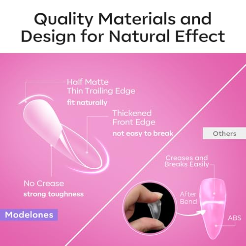Image of Modelones Pointed Almond Nail Tips Medium Pre-shaped Soft Gel Fake Nails | Acrylic Clear Full Cover Press on Extension Kit Gel Manicure DIY at Home 216PCS 12Sizes