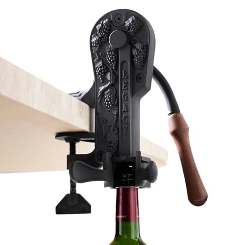 Wine Enthusiast Legacy Corkscrew Walnut Handle – Black Matte Finish Wine Opener Non-Stick Worm & Walnut Stand – Antique Replica Tabletop Corkscrew for Natural & Synthetic Corks – Mountable Wine Tool