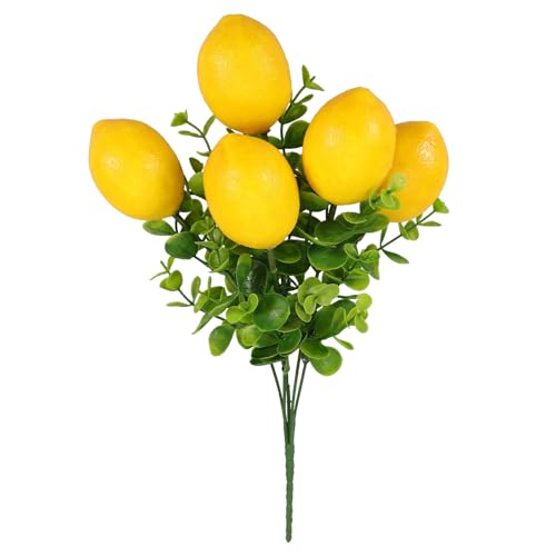 HOLIDYOYO Artificial Lemon Plants Branches Faux Yellow Lemon Branch Stems with Green Leaves Simulation Fruit Fake Lemon Tree Picks Props for Summer Wedding Party Decor