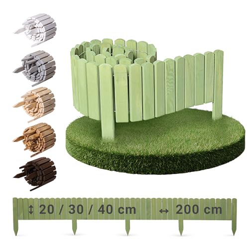 BOOGARDI Bordure de parterre en bois - 18 designs - Vert - 20 cm de haut x 200 cm de long - Clôture de parterre - Clôture de parterre - Clôture en bois