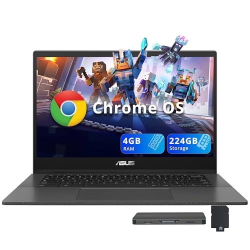 Image of ASUS Chromebook CM1402 14 inch FHD Laptop, MediaTek Kompanio 520, 4GB LPDDR4X, 224GB Storage(64GB eMMC+160GB Docking Station Set), 720p HD Camera, WiFi 6, Chrome OS, Gravity Gray