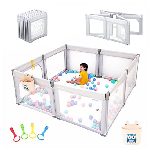 Preneo Foldable Baby Playpen, Play Pens for Babies and Toddlers, with 4 Pull Rings and 1 Storage Box, Large Playards for Easy Installation and Storage, Material Safety and Stability.