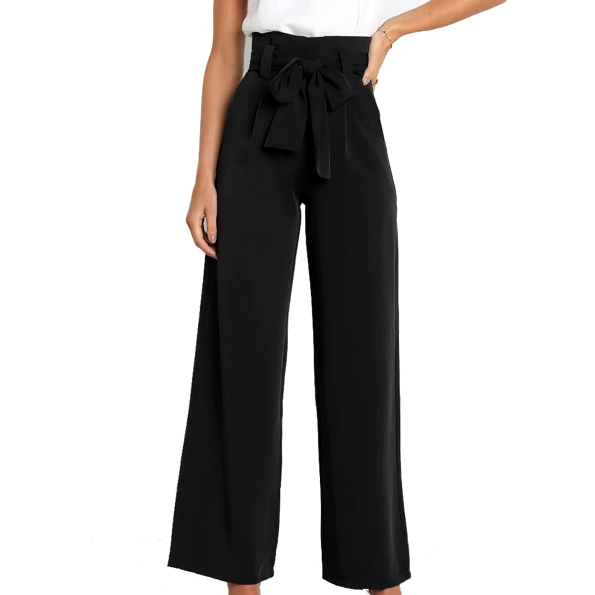 Donna Pantaloni Stile OL Office Wear da Pendolare Fluidi da Lavoro Con Cintura a Gamba Larga