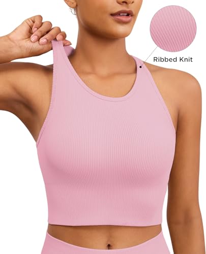 Image of Yoga Sports Seamless Bras for Women Longline Tank Top with Built-in Gym Workout Racerback Bra Tops