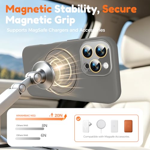 Image of Silicone 360 Spin Magnetic Stand Case for iPhone 16 Pro Max, [Compatible with Mag-Safe][Reinforced Hard Camera Protection] Liquid Silicone Rubber Phone Cover with Ring, Camera Button, Slate Gray