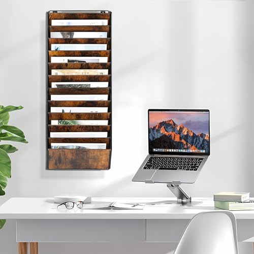 TQVAI 12 Compartimentos Metálica Madera Revistero Pared Documentos Organizador Papeles A4 Colgante Oficina Archivador de Organizador Herramientas Pared, Negro/Antiguo - imagen 4