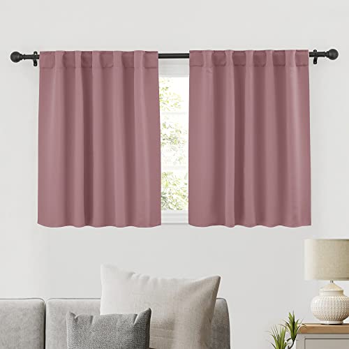 Image of RYB HOME Bathroom Curtains Blackout - Thermal Insulating Privacy Small Window Curtains Short for Bedroom Basement Kitchen Kids Nursery Cabinet, Wide 42 x Long 30 inches, 2 Panels, Wild Rose