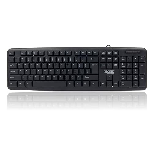 GEONIX Wired Computer Keyboard – Basic Black Keyboard - with 1.5 Metre USB-A Cable, 104-keys, Foldable Stands - Compatible for Windows, PC, Laptop - 1 Yr Mfg Warranty
