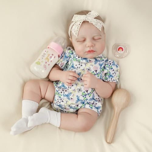 SCOM 20 Inch Reborn Baby Doll - Lifelike Baby Girl with Full Soft Silicone Body, Washable & Poseable, 7-Piece Accessory Set - Safe Gift for Kids Ages 3+, Birthday/Christmas