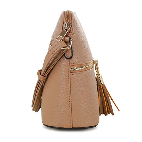 Image of SG SUGU Lunar Lightweight Medium Dome Crossbody Bag Shoulder Bag with Tassel | Zipper Pocket | Adjustable Strap