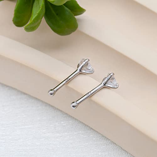 Designfy 14K White Gold Heart Nose Rings For Women & Men, 20G Nose Stud With 3Mm Cz Simulated Diamond, Skin Safe, Hypoallergenic Real White Gold Nose Piercing #TOP5