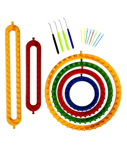 Olikraft Knitting Loom Kit - 4 Round 2 Rectangular Yarn Looms - Chunky Blanket Loom - for Crochet Hat Scarf