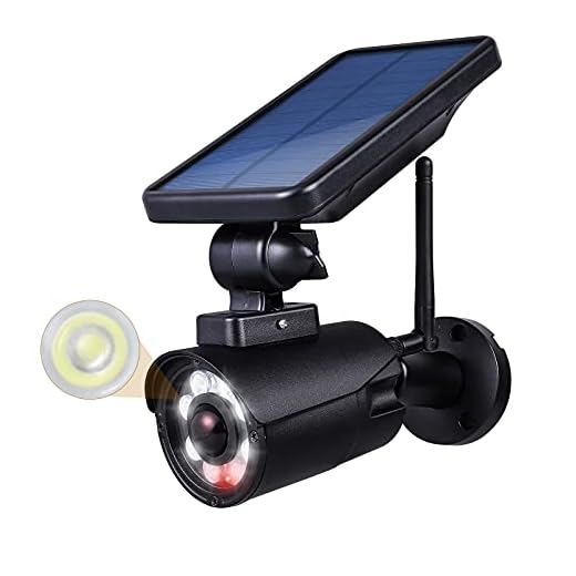 FTCHAMBERLAIN Fake Camera with Light, 360 degree Rotatable Dummy Security Surveillance CCTV Camera, Super Bright Outdoor Waterproof Solar Motion Sensor Light Red Flashing Warning for Home (Black)