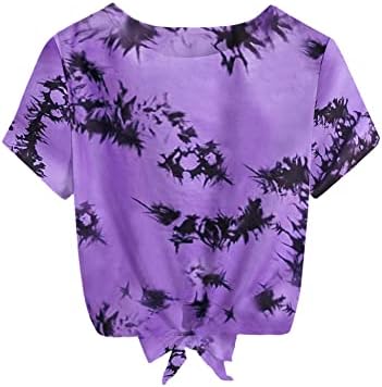Girl's Tie Dye Shirt Short Sleeve Crop Top Casual Purple Tee Blouse Size 7 8