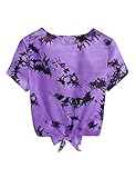 Girl's Tie Dye Shirt Short Sleeve Crop Top Casual Purple Tee Blouse Size 7 8