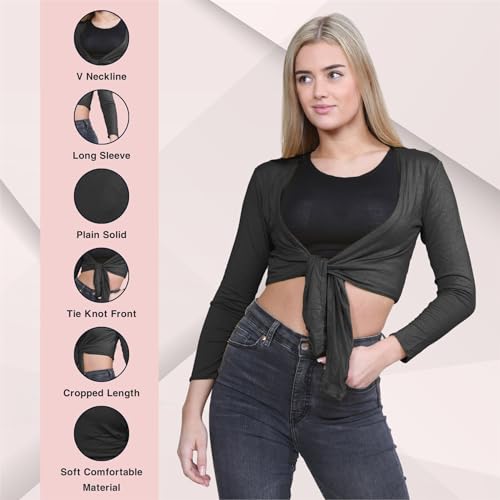 Cárdigan corto gris oscuro de manga larga estilo bolero ideal para combinar con vestidos de fiesta 4