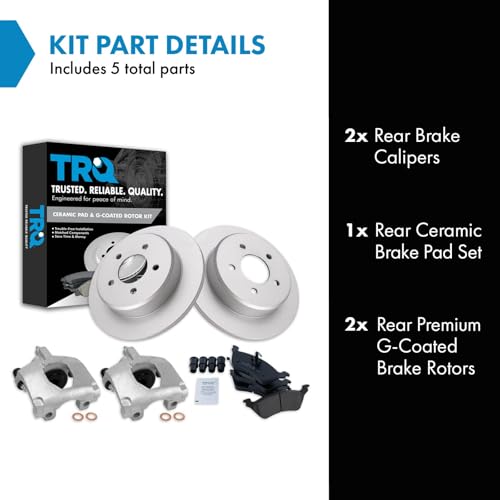 Image of TRQ Rear Brake Pad and Rotor Set Ceramic G Coated Rotors Calipers