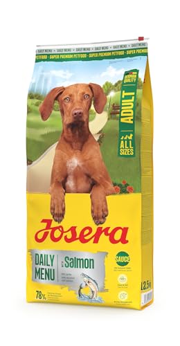 JOSERA Daily Menu Adult mit Lachs (1 x 12,5kg) | Trockenfutter für alle ausgewachsenen Hunde | glutenfrei |Mit leckerer Soße | Für wählerische Hunde |Bunter Krokettenmix| 1er Pack