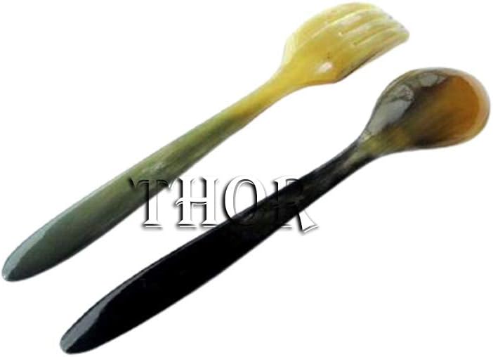 Cow Horn Spoon & Fork Serving Spoon Tasting Set of 6 Rustic Vintage Home Decor Gifts