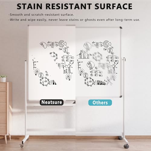 Image of Large Rolling Whiteboard on Wheels, 60 inch x 48 inch Double-Sided Mobile White Board with Stand, 5' x 4' Portable Standing Magnetic Dry Erase Board Easel for Home Office Classroom School, Silver