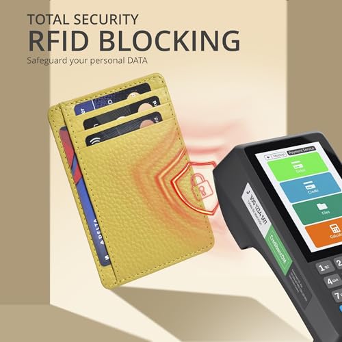 Image of Oak Leathers Leather Slim Minimalist Wallet for Men & Women RFID Front Pocket Leather Card Holder Wallets (Yellow)
