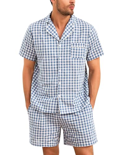 Ensemble de pyjamas été homme en coton doux | Tenue de détente manches courtes col rond respirante