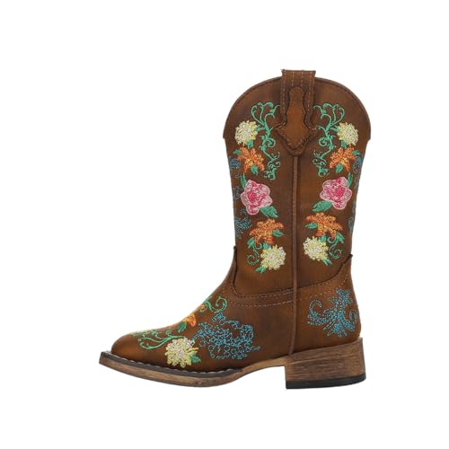 Roper Girls Bailey Floral (Toddler/Little Kid) Western Boot, Tan, 23