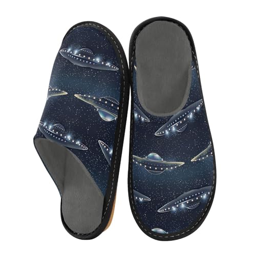 visesunny Women Men's Fuzzy Slippers Plush Warm Winter Cool Alien Ufo Pattern Cozy House Slippers Comfy Indoor Shoes