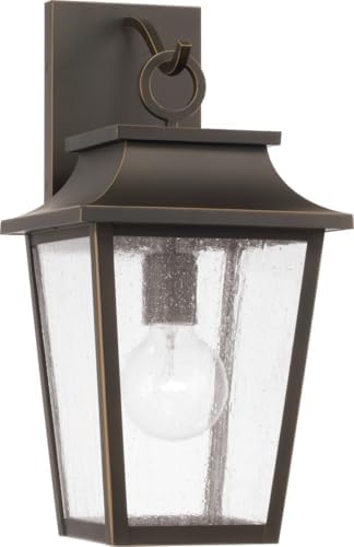 Capital Lighting 953311OZ Chandler Transitional Antiqued Glass Outdoor Wall Lantern, 1-Light 100 Watt, 16" H x 8" W, Oiled Bronze