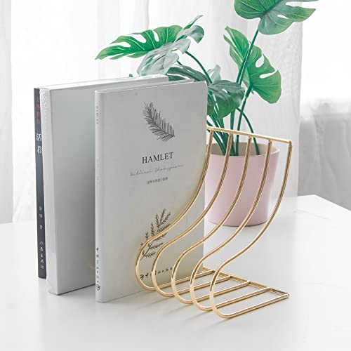 Jiari Decorative Book Organizer Magazine Holder, Desktop File Sorter Organizer Bookshelf Bookends Book End, Metal Bookend 9 Section (Gold) #TOP2